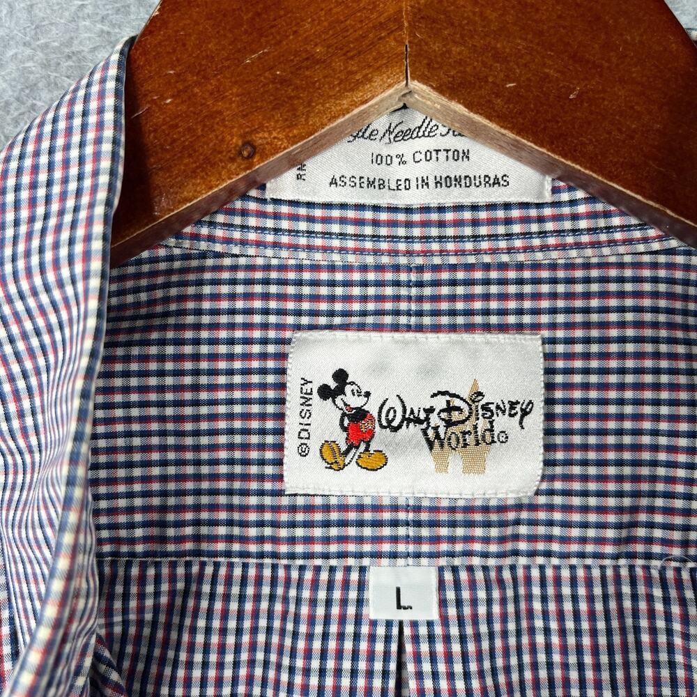 Walt Disney Shirt Blue Red Check Casual Logo Button Up Long Sleeve Mens Large - Picture 5 of 11